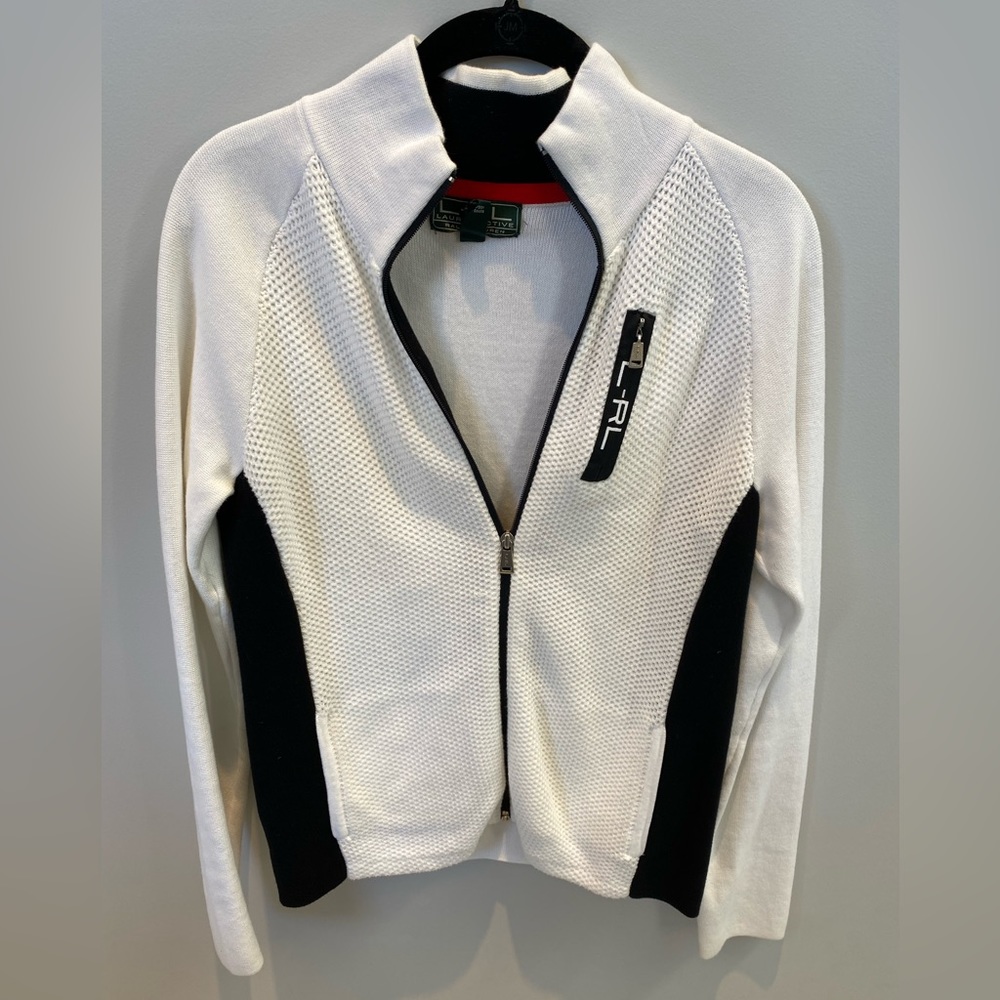 L-RL Lauren Active. Ralph Lauren zip up Cardigan Sweater size L